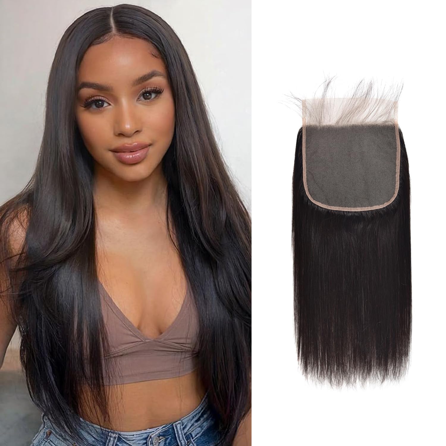 6x6 Lace Closure Virgin Human Hair Lace Closure Straight Pre Plucked Natural Hair Line With Bleachable Knots 16 inch — image 1