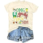 Funny Christmas Shirts for Women OMG Santa I Know Him Graphic Tops Xmas Holiday T-Shirt Christmas Vacation Shirt
