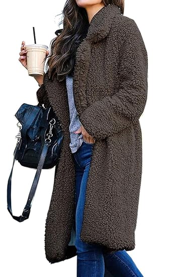 Aceshin Damen Winter Revers Parka schwarz Wollmantel Trenchcoat Mantel Cardigan Plüschjacke Winter Jacke Outwear