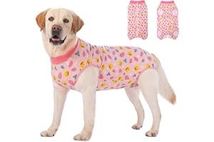 YEAPEETO Recovery Suit for Dogs After Surgery, Large Medium Dog Recovery Onesie Surgical Suit for Prevent Licking Cone Alternative, Soft Cotton Covers Wound Body Suit for Male Female Dogs(4XL,Duck Pink)