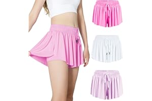AIOIC Girls Athletic Shorts with Spandex Liner Womens Running Shorts with Pocket