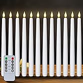 Homemory 12 Pcs Flameless Taper Candles with Remote Timer Dimmer, 11 inches White LED Taper Candles, Plastic Battery Operated Candlesticks with Flickering Flame for Halloween Christmas Wedding Party