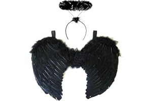 REDSTAR FANCY DRESS Black Angel Wings and Angel Halo Headband Dark Angel Costume Women - Black Feather Angel Wings as Fallen Angel Wings Halloween Costumes for Women - Black Wings Adult Angel Halloween Costumes for Women