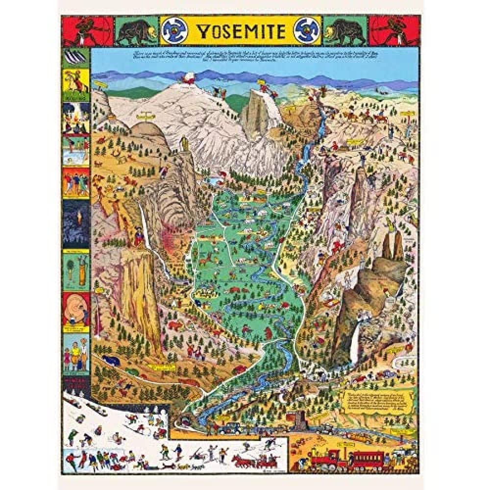 Artery8 Map Mora 1931 Yosemite Valley Pictorial Art Print Canvas Premium Wall Decor Poster Mural