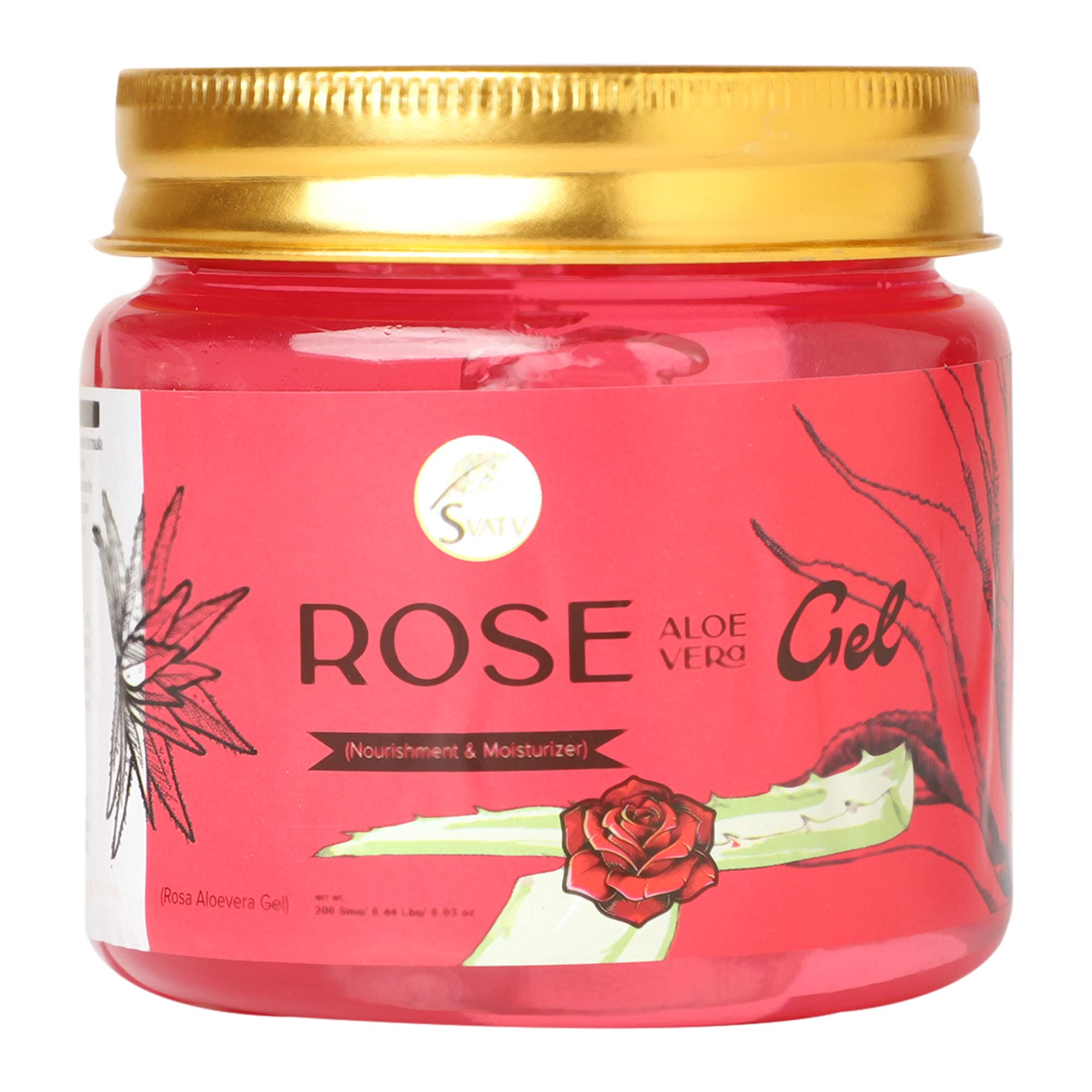 SVATV Rose Aloe Vera Gel | Reduces Skin Redness | Improves Skin Tone | Reduces Dark Spots | Replenishes Skin Cells | Paraben & Sulfate Free - 200g | 7.05 Oz | 0.44 Lbs