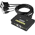 SKLTD 2 Port USB VGA KVM Switch, 2 in 1 Out Dual Port VGA Monitor Switcher Share for 2 Computer PC Laptop Notebook Sharing 1 Video Monitor, No Power Adapter, HotKey Switching