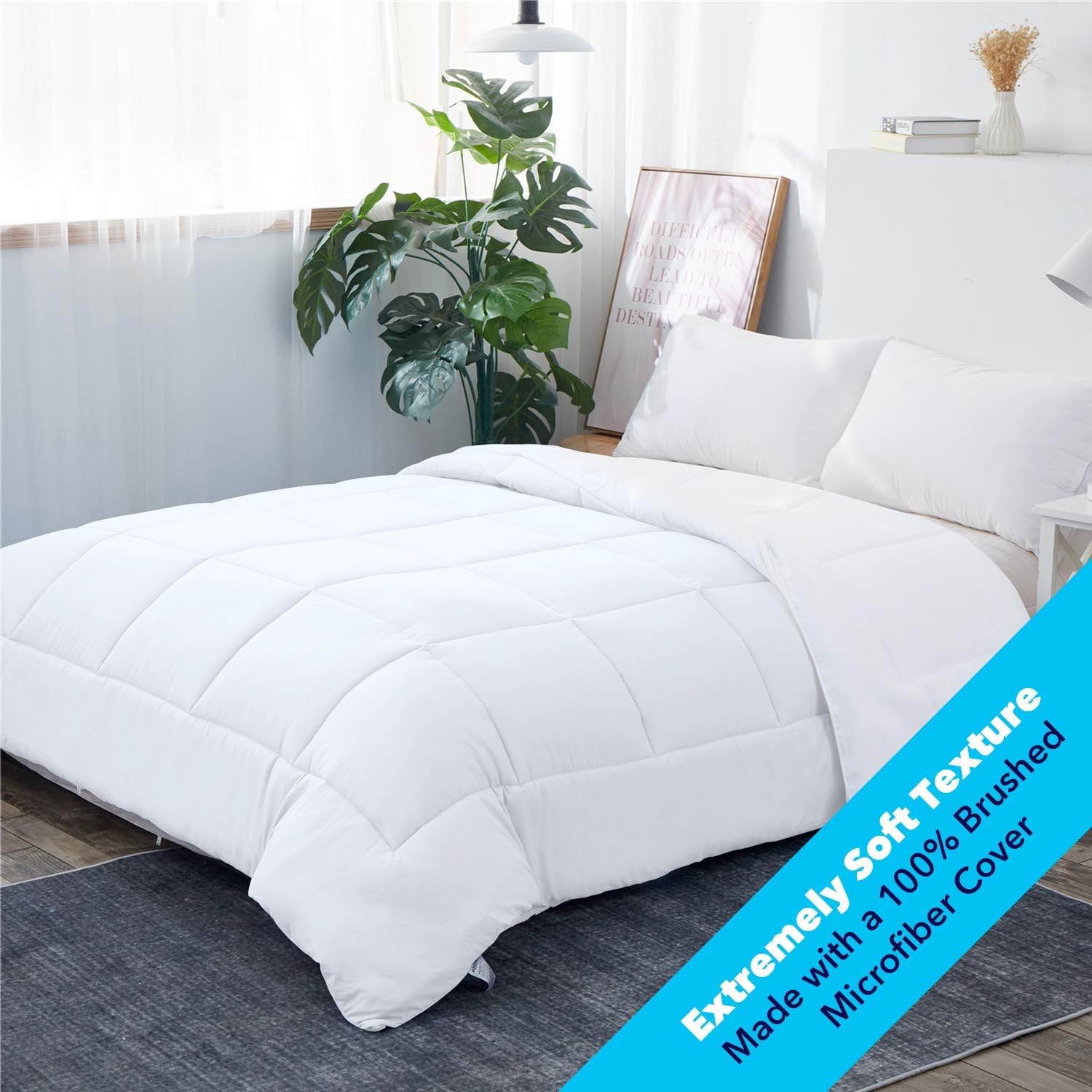 Equinox All-Season White Quilted Comforter - 88 x 88 Inches - Goose Down Alternative Queen Comforter - Duvet Insert Set - Machine Washable - Plush Microfiber Fill (350 GSM): Home & Kitchen