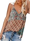 HOTAPEI Womens Boho Floral V Neck Loose Spaghetti