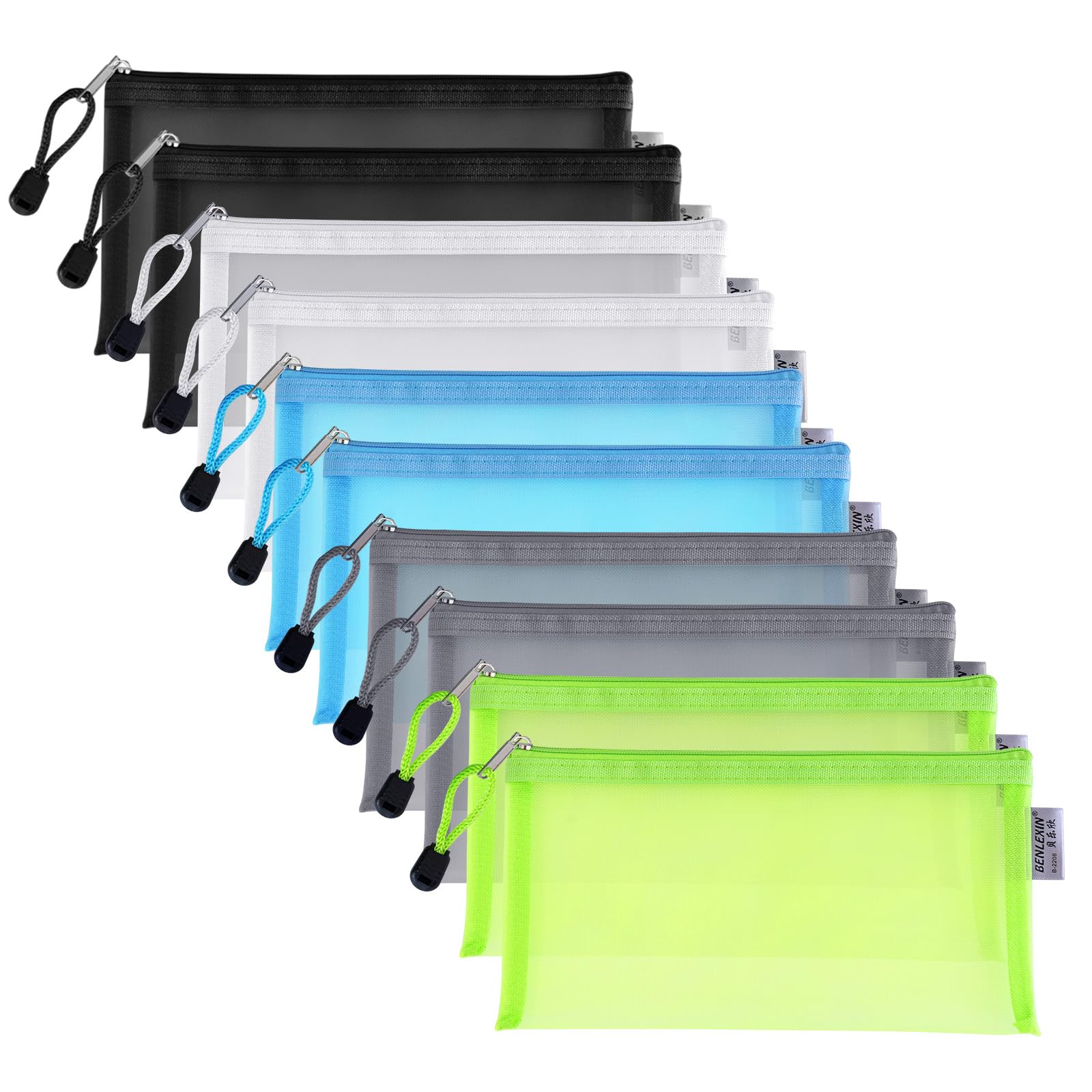 Donmnemb 10 Pcs Mesh Zipper Pouch, Zipper Mesh Cosmetics Bag Nylon Mesh Cosmetic Bag, Zipper File Bags, Office Supplies, Travel Mesh Pouches with Zipper Small Mesh Bags with Zipper Nylon Pencil Case