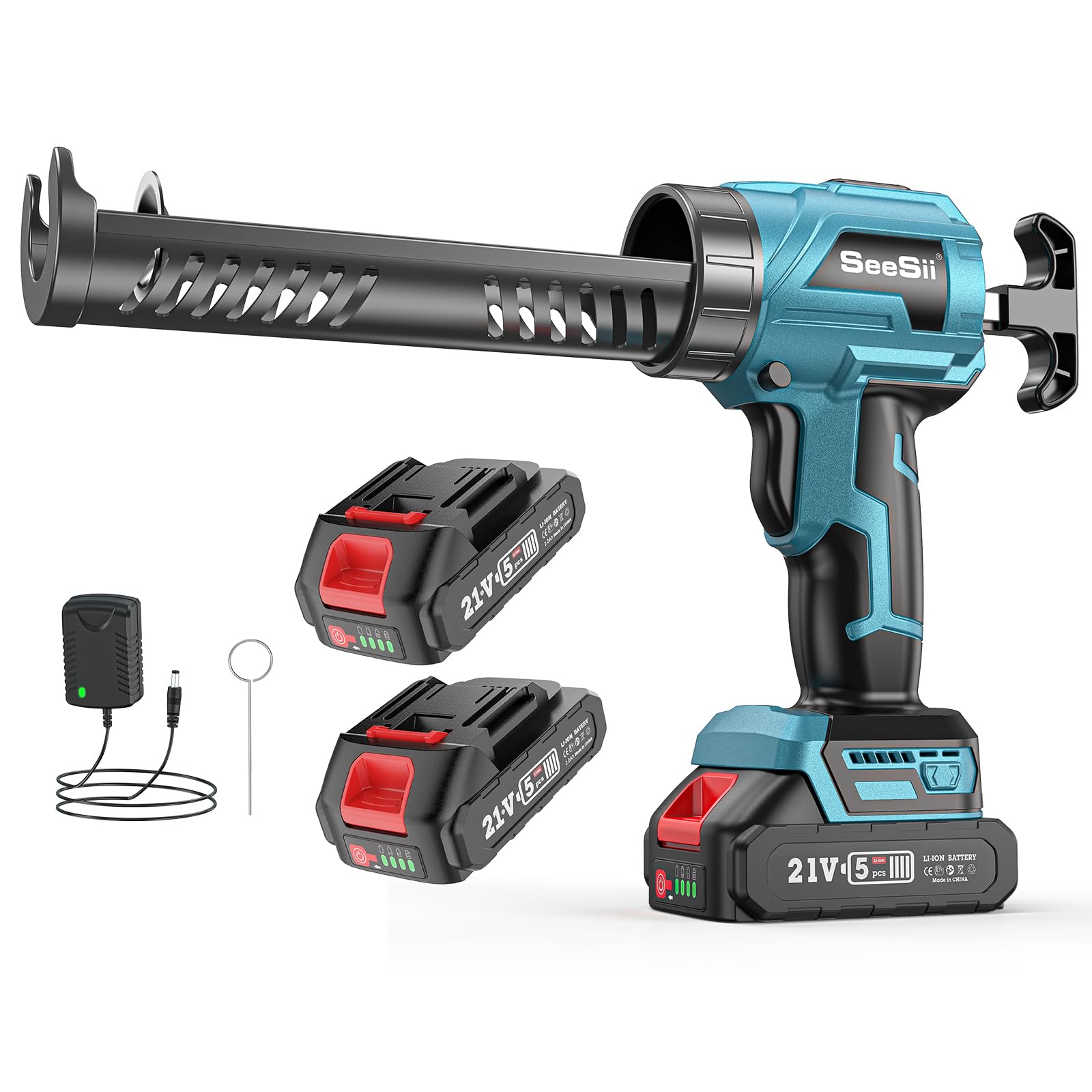 Photo 1 of Seesii Cordless Caulking Gun, 2 x 2000mAh Batteries Battery Powered Caulk Gun 21V, 4 Speeds, 10oz/300ml Electric Caulking Gun, Adhesive Gun Kit for Filling, Sealing