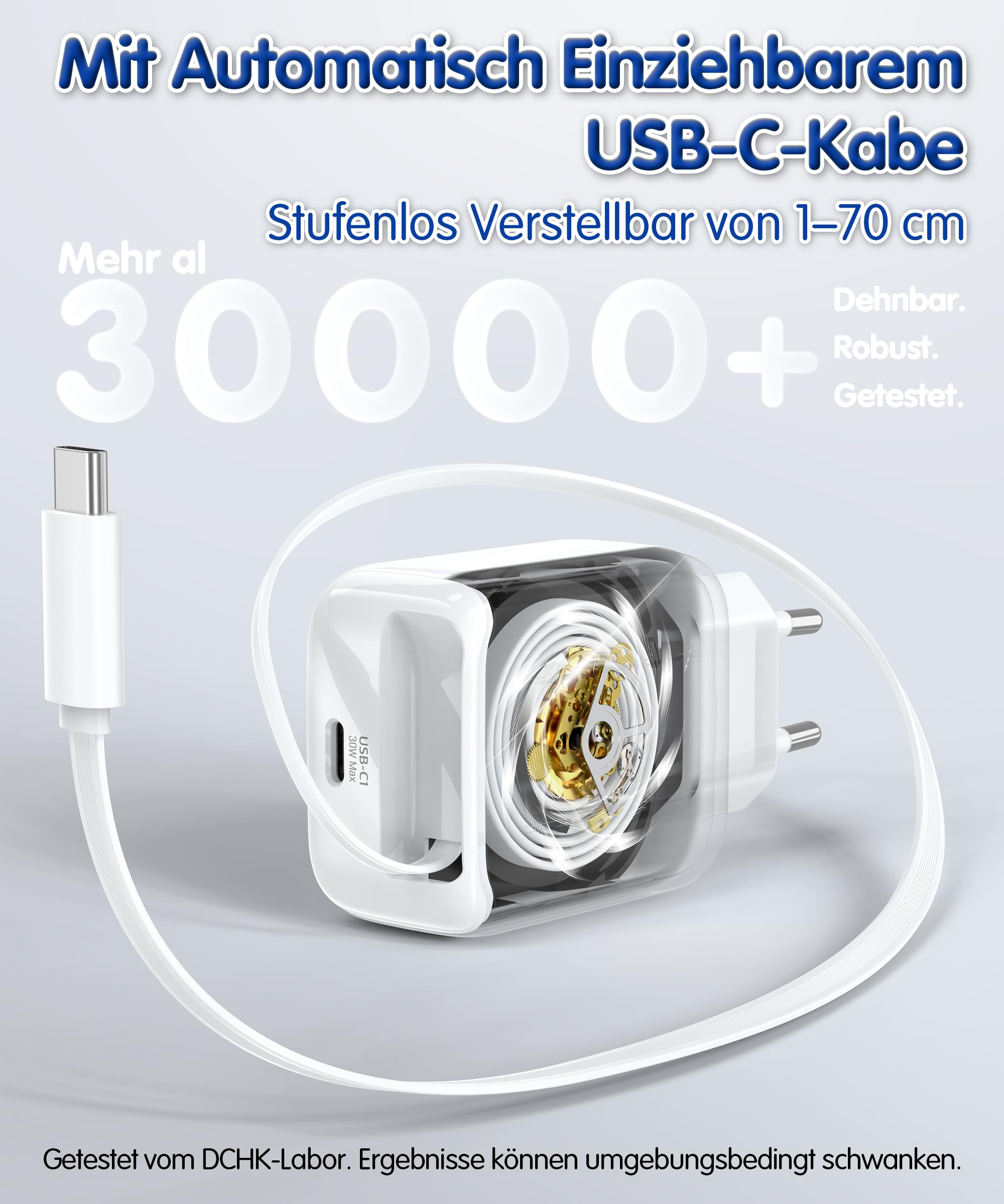 HARIBO 30W USB C Ladegerät mit Einziehbarem Ladekabel, Dual USB-C Schnellladegerät mit Kabel, GaN Netzteil Charger für iPhone 17 16 Pro Max, für iPad Pro, Galaxy S25 S24 Pixel, Reisen Geschenk, Blau 3
