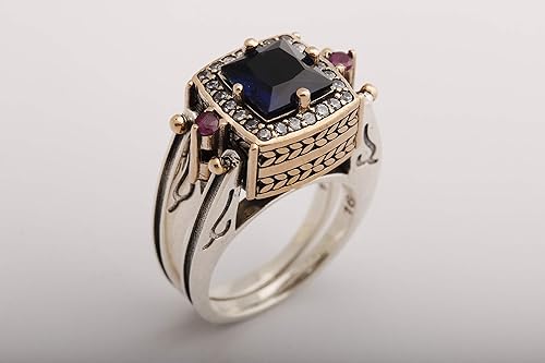 Amazon Com Turkish Handmade Jewelry Reversible 2 Rings In 1 Ring Square Cut Sapphire Ruby Round Cut White Topaz 925 Sterling Silver Ring Size Option Handmade