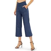 G4Free Capri Pants for Women with Pockets Cross Waist Wide Leg Yoga Pants | Sleek Soft, Moisture Wicking, 4-way Stretch, Loose Fitting, Summer Outfits, for Dressy Work Casual