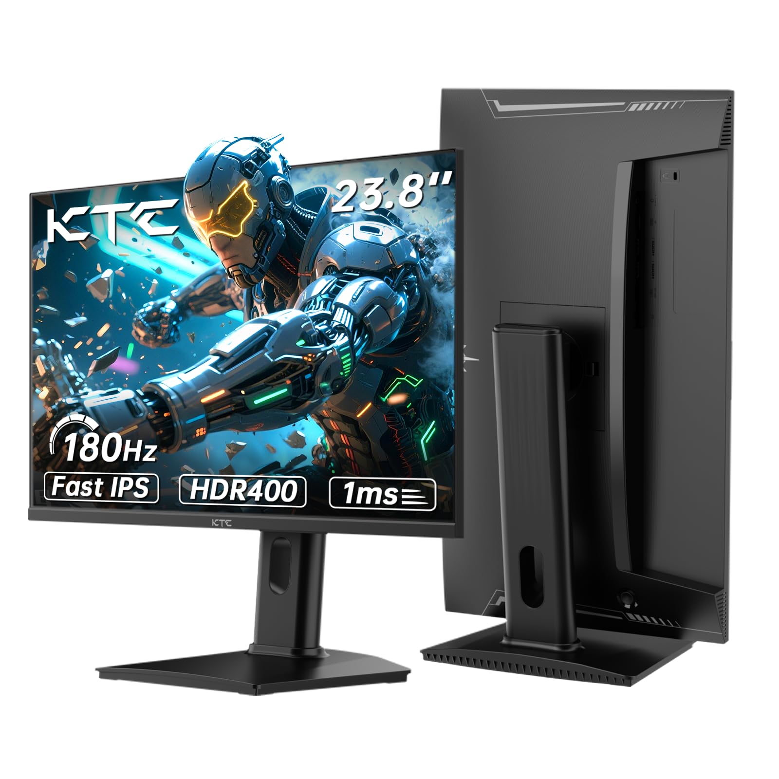 KTC Gaming Monitor, Bildschirm 24 Zoll QHD 2K@180Hz / 144Hz mit Fast IPS Panel,1ms, HDR 400, Adaptive Sync, 400 cd/m² Helligkeit, Verstellbarer Ständer für vertikale und VESA (100x100 mm)