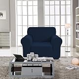 SAMSTEX 1 Seater Sofa Cover Navy Blue Stretch Knit Non Slip 1 Piece view 2
