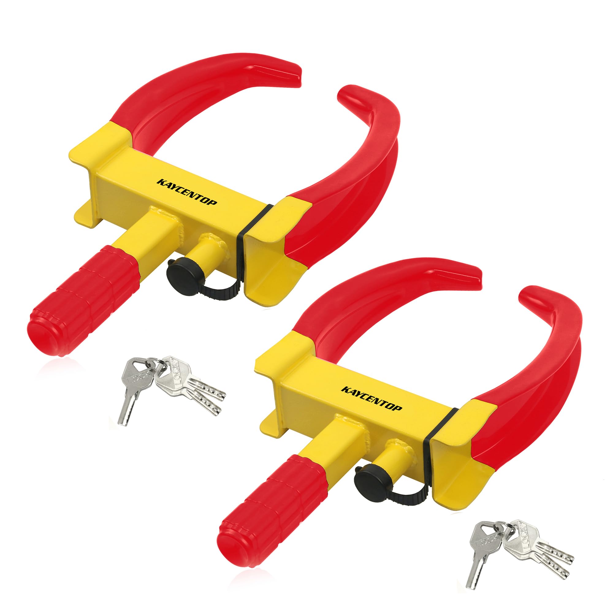 Photo 1 of KAYCENTOP Wheel Clamp Lock Universal Security Tire Locks Anti Theft Lock Fit Most Vehicles Max 11" Tire Width for Trailers SUV Boats ATV's Motorcycles Golf Cart Yellow/Red 2 Packs 6 Keys Alike