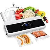 TianfuSpanda Food Vacuum Sealer Machine with 5M Long Roll Bag, 80KPA Strong Suction, Multi-Functional Vacuum Sealer for Food with External Vacuum System, One-Touch Automatic, Bulit-in Cutter