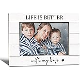 WTOGQ Life Is Better with My Boys Picture Frame, Mother’s Day Gifts for Mom from Son, Boy Mom Gifts, MomofBoys Photo Frame 4x6Momand Son Gift Wooden Photo Picture Frames for Desk Tabletop Decor