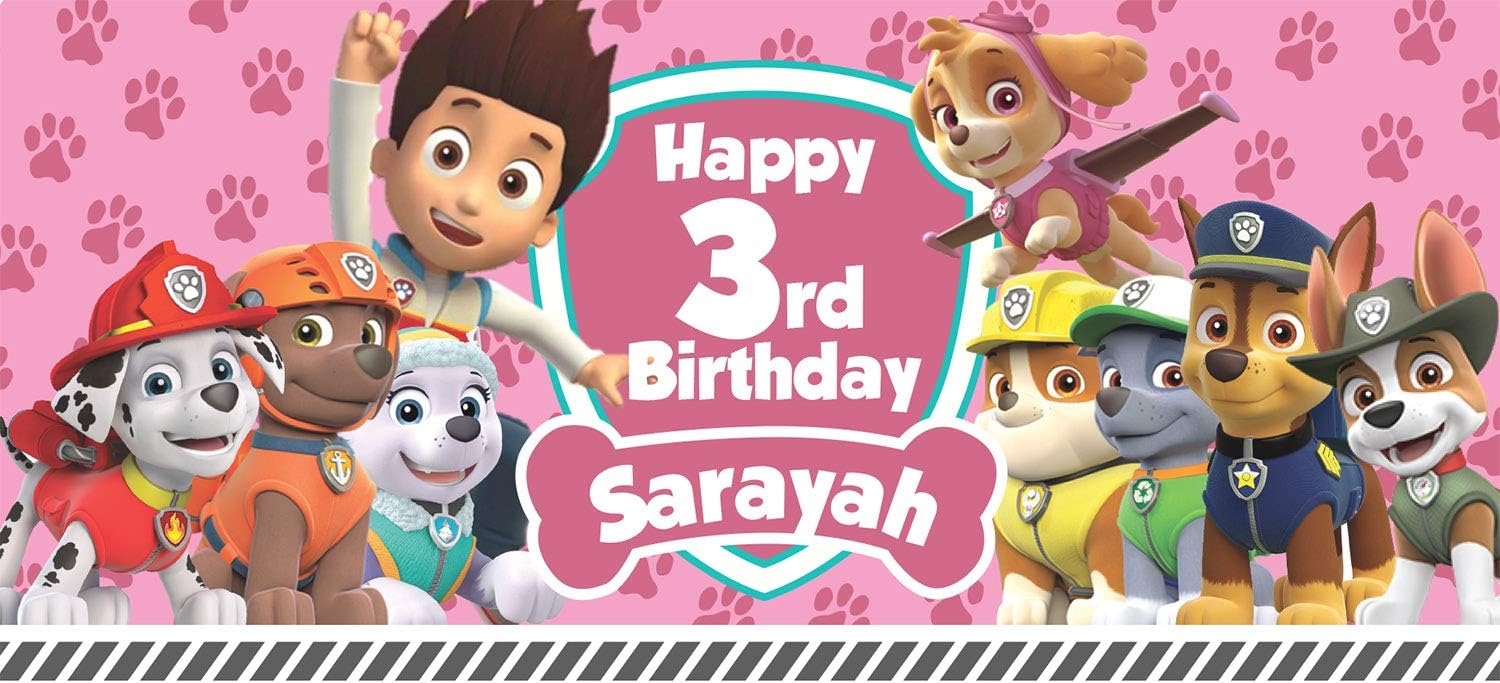 Set of 12 Personalized Birthday Party Stickers paw Patrol Theme Perfect for Party Favor Decal (Pink, 3.8"-1.7")