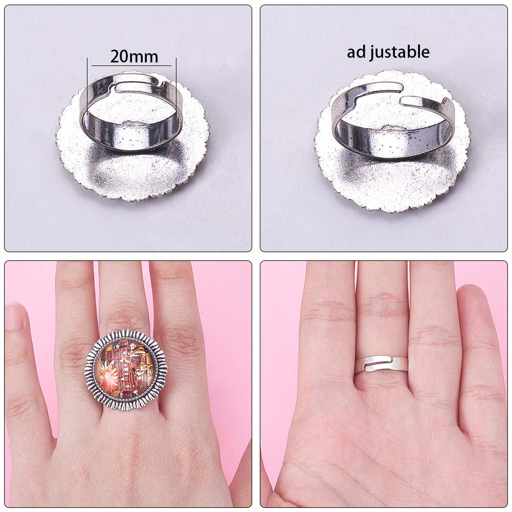 SUNNYCLUE 24pcs Mixed Adjustable Ring Blanks Cabochon Jewelry Making Kit Finger Ring Settings Clear Glass Cabochons Oval Round for Jewelry Making Adult Crafting, Antique Silver Bronze