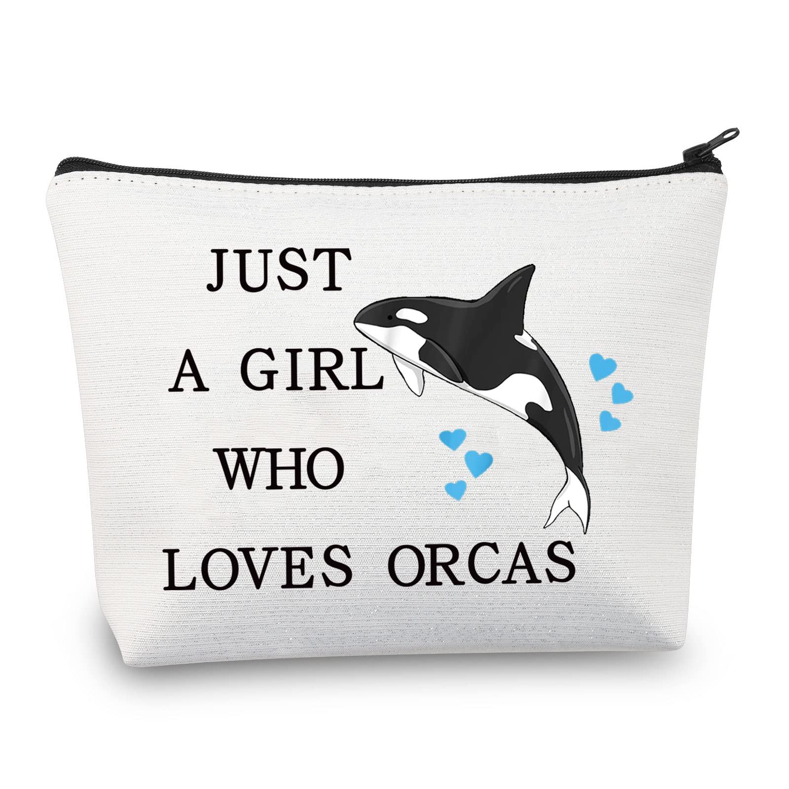 LEVLO Funny Killer Whale Cosmetic Bag Animal Lover Gift Just A Girl Who Loves Orcas Makeup Zipper Pouch Bag Orca Whale Lover Gift For Women Girls, Who Loves Orcas, Cosmetic Bag