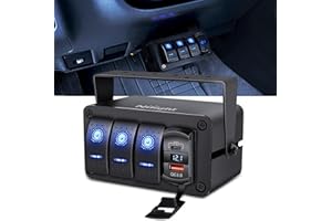 Nilight 3 Gang Rocker Switch Panel Blue Backlit with PD Type C and USB Charger Voltmeter Waterproof 12V 24V DC Rocker Switch with Night Glow Stickers for Car Trucks Boats RVs,2 Years Warranty,Blue/Box