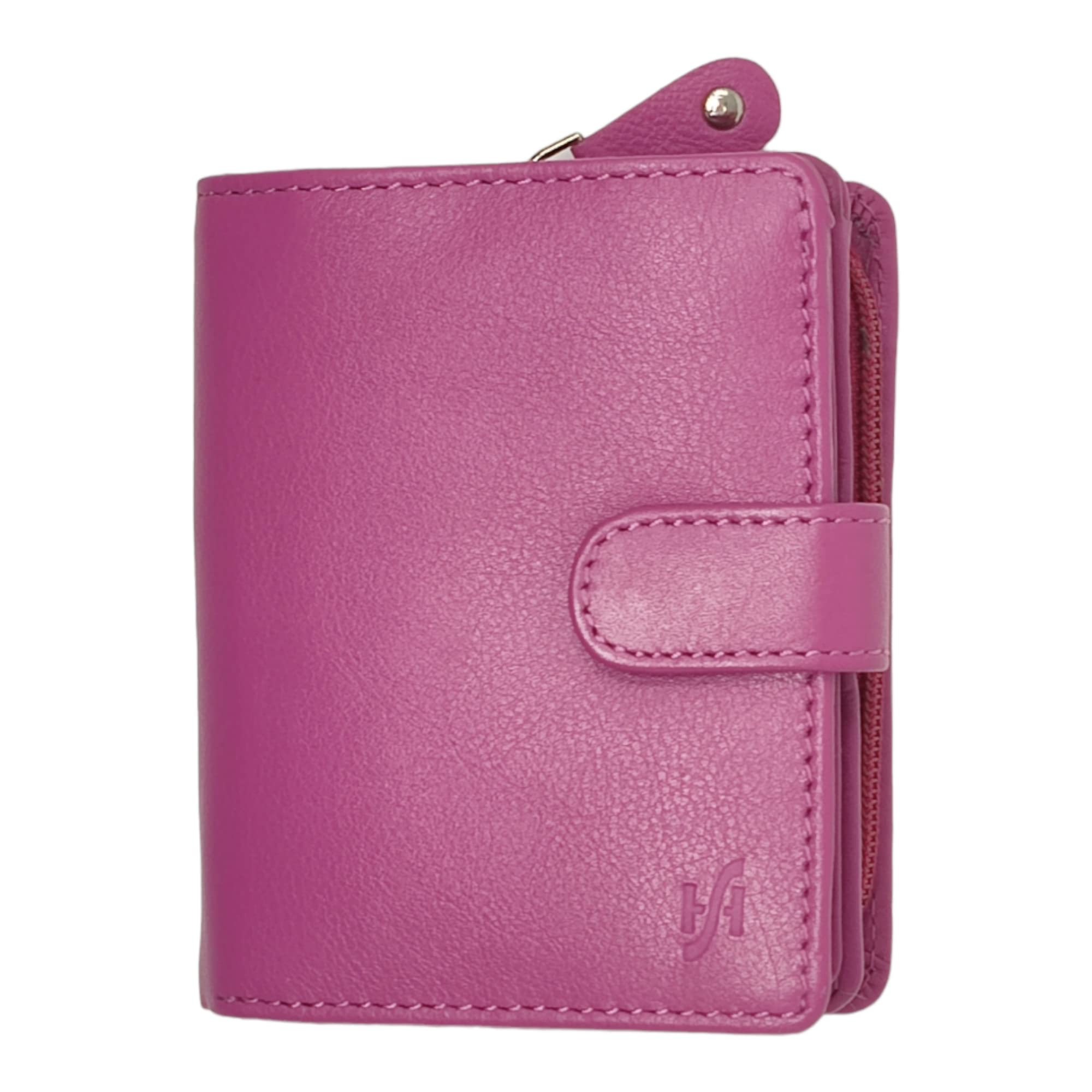 STARHIDE Women RFID Blocking Genuine Leather Clutch Wallet with Id Window and Side Zipped Coin Pouch 5530 (Fuchsia)