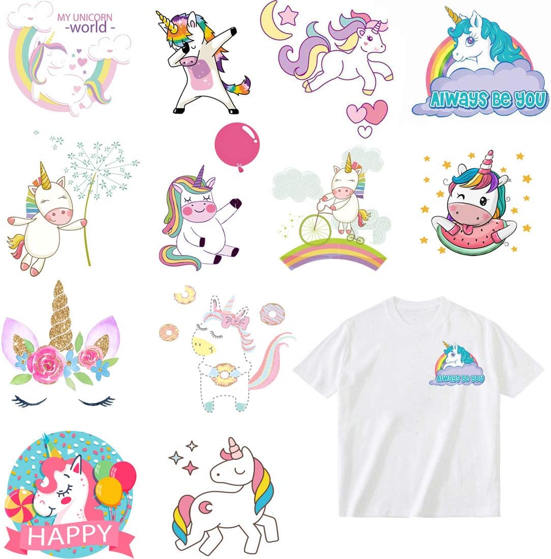 Iron-On Patches Unicorn Series DIY Heat Transfer Paper Patch Applique Stickers for T-Shirt Jackets Jeans Backpacks