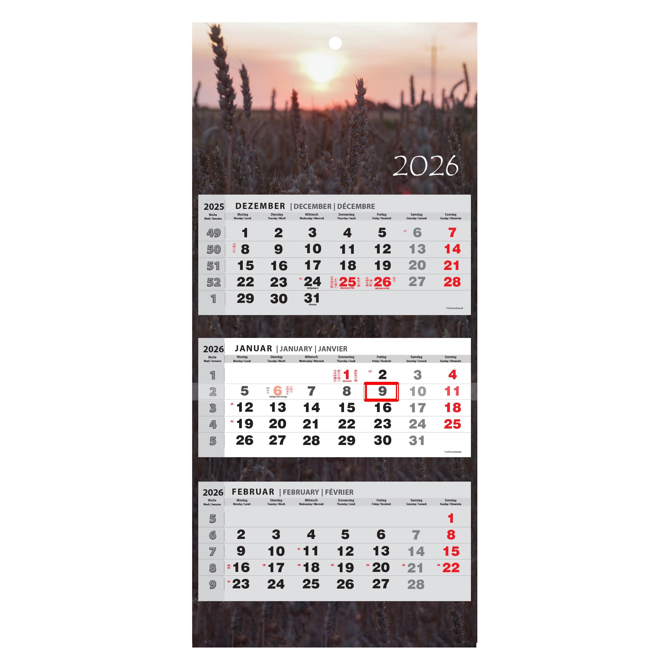 3-Month View Wall Calendar 2026 – Multi-Language (English, German, French) – Large Quarterly Planner for Home & Office – Sliding Date Indicator – Foldable Business Calendar — image 1