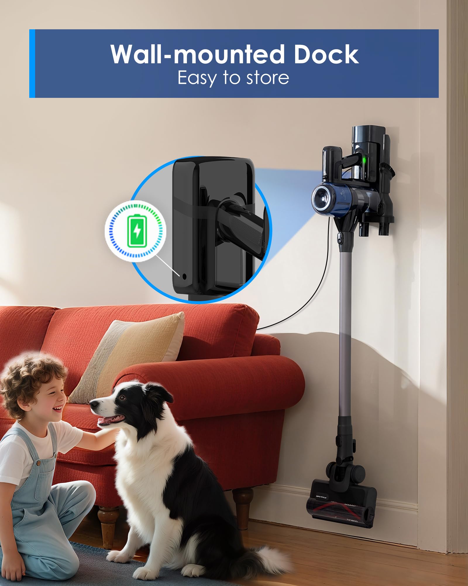 Tineco Pure ONE S30 Aspiradora inalámbrica, potente succión de 150 AW, cepillo sin enredos, hasta 65 minutos de tiempo de funcionamiento, filtración HEPA de 6 etapas, aspiradora con tecnología PureCyclone con base para montaje en pared