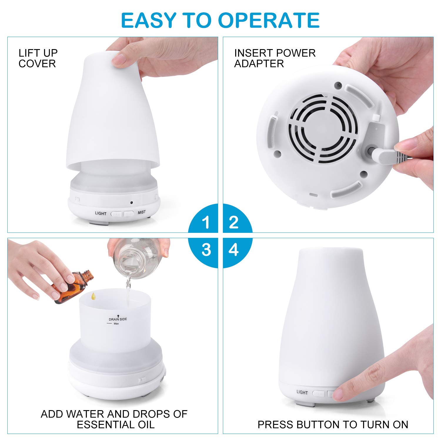 Homeweeks Diffusers, 100ml Colorful Essential Oil Diffuser