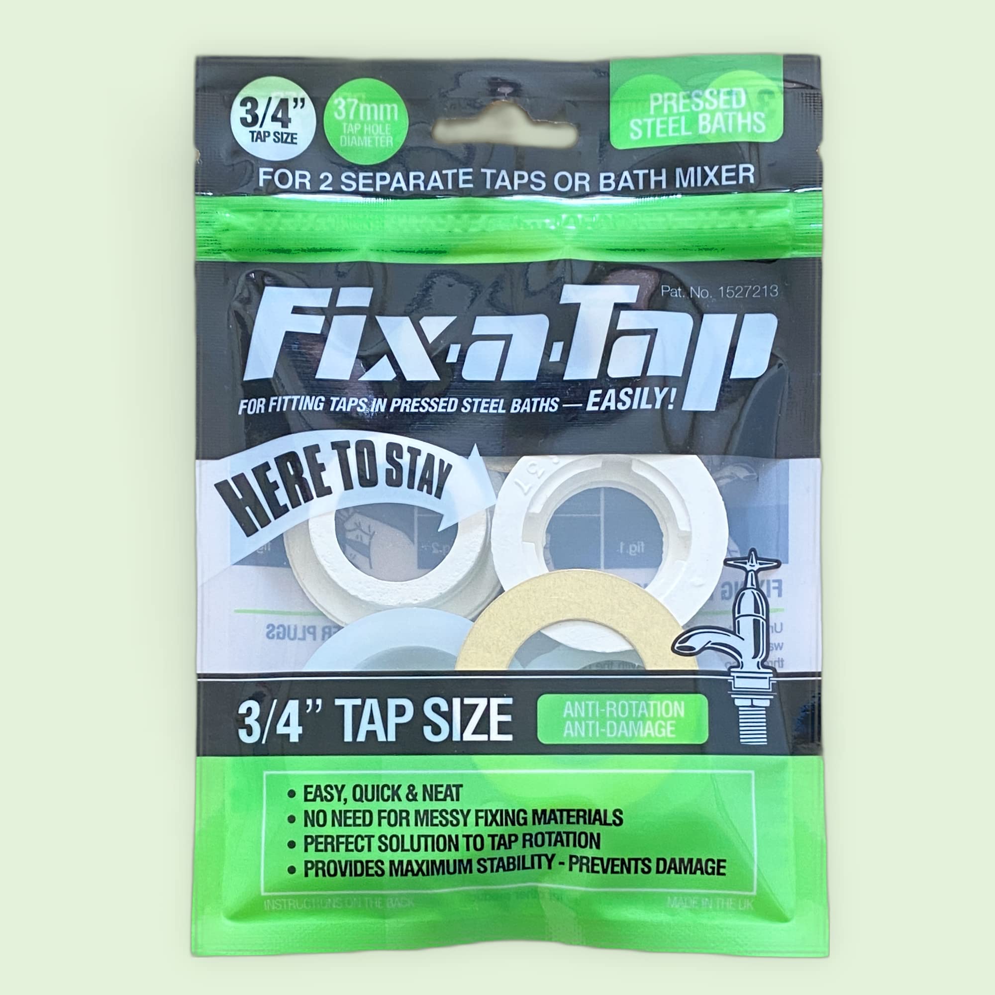 Essex Green Fix-a-Tap Tap Fitting Kit for 3/4" Taps or Bath Mixer - For Pressed Steel Baths. Fits Two Separate Taps