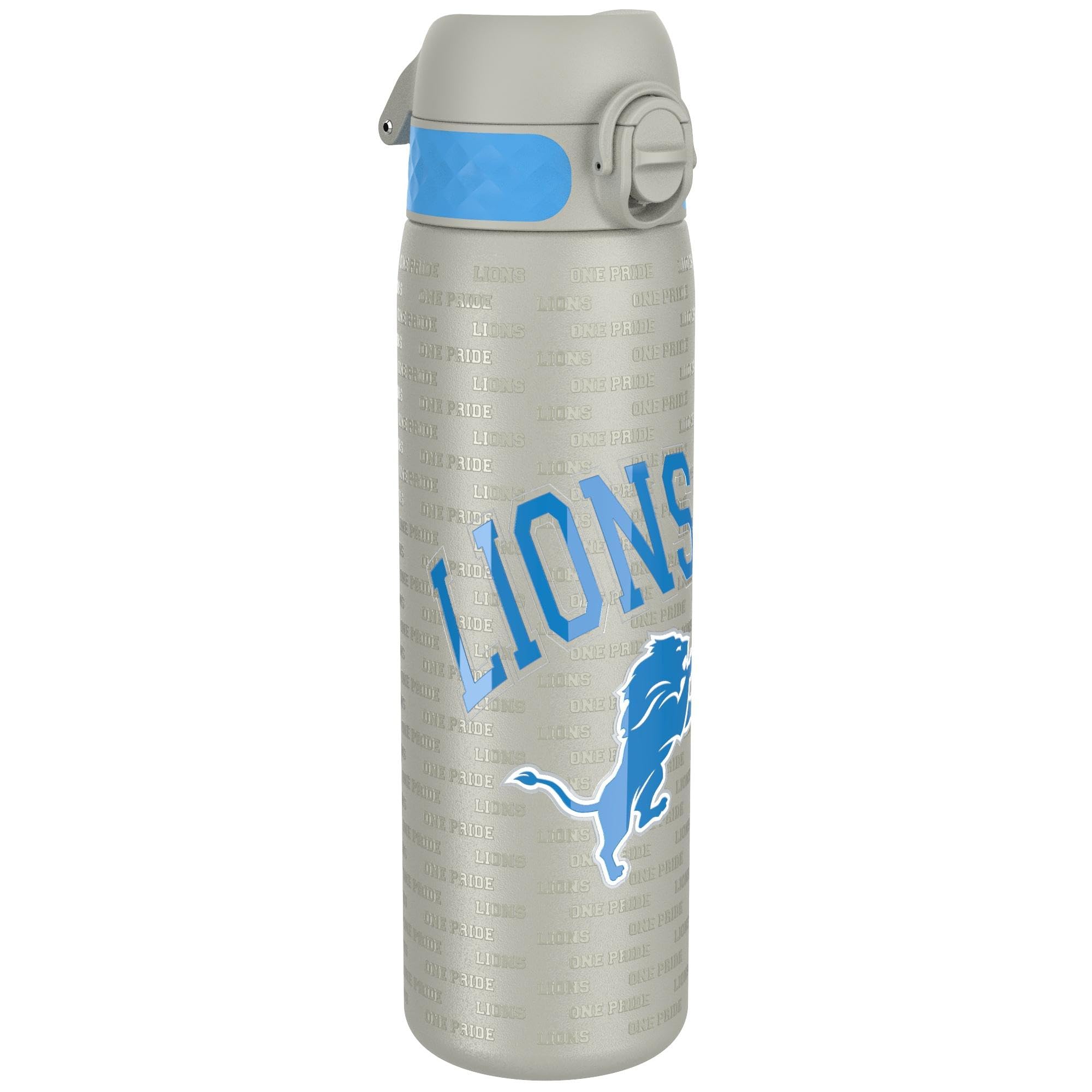 NFL Detroit Lions Lightweight Steel Water Bottle, 600 ml/20 oz, Non-Insulated, Leak Proof, Easy to Open, Secure Lock, Dishwasher Safe, Flip Cover, Fits Cup Holders, Metal Water Bottle