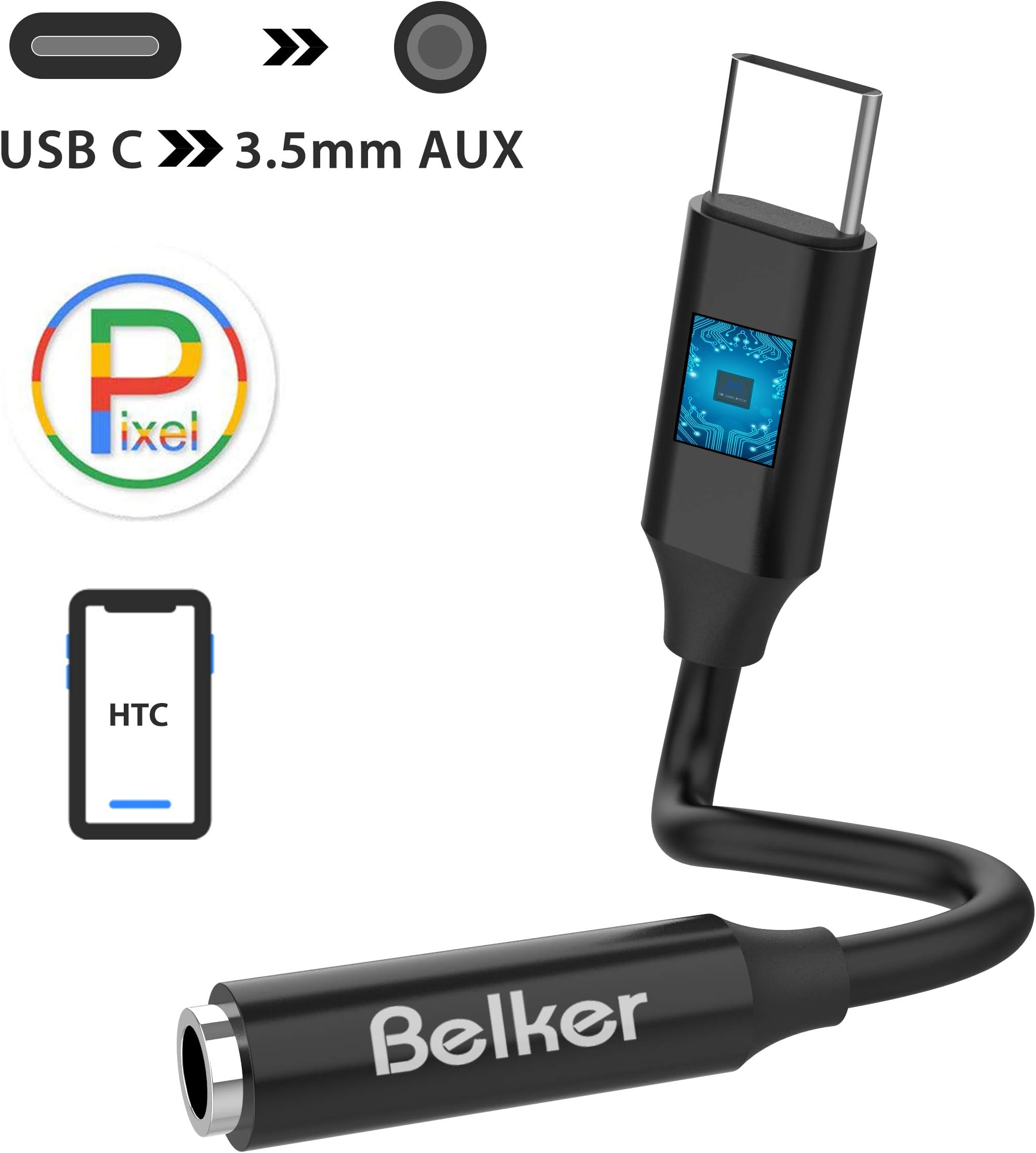Pixel 2 Headphone Adapter, Belkertech USB C to 3.5mm Adapter Headphone Jack Adapter with DAC Chipset Compatible with Pixel 2/2XL Ipad Pro 2018 Essential PH-1 Phone Razer Phone
