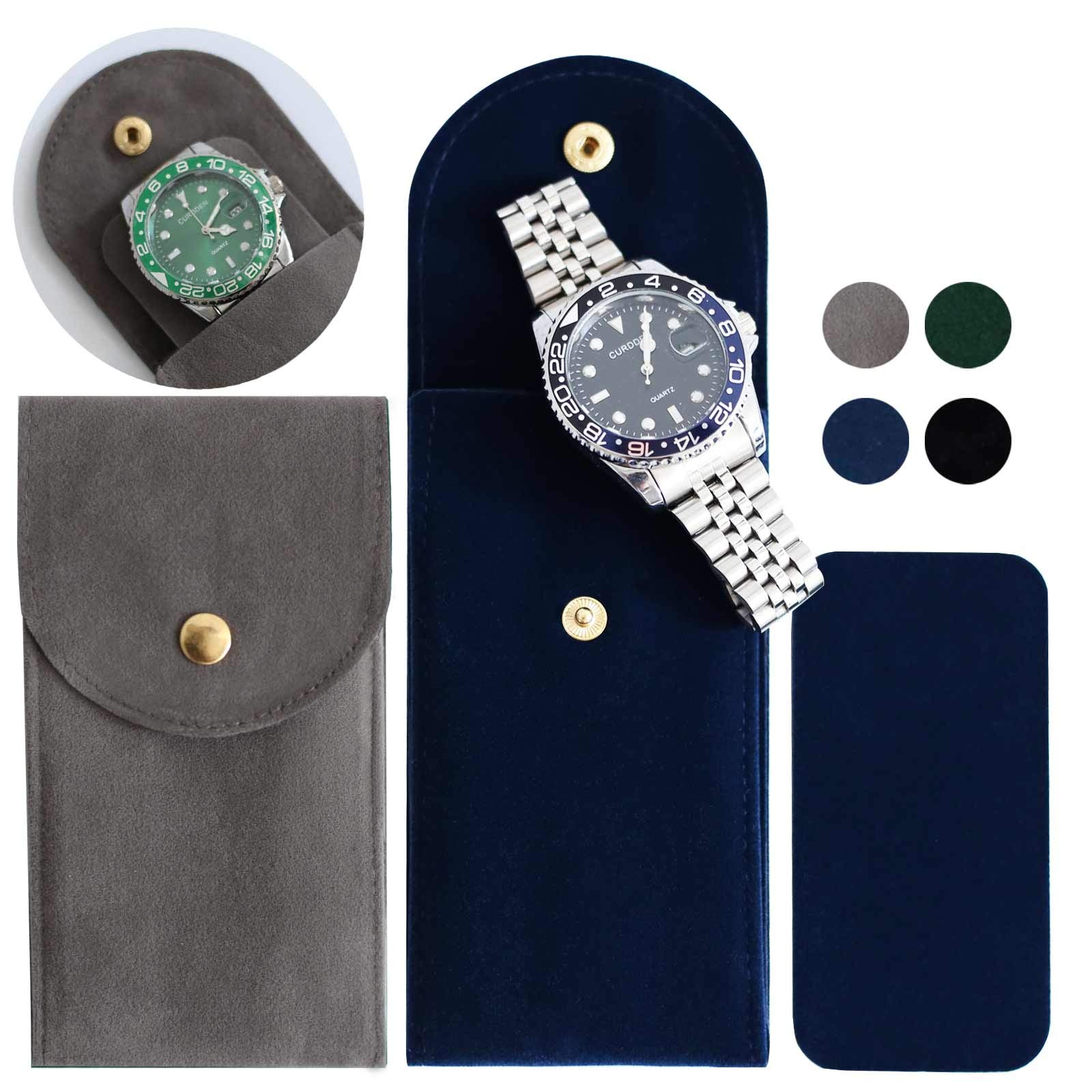 Besforu 4PCS Watch Travel Case for Men and Women Portable Velvet Watch Pouch Watch Storage Bag and Organizer (2BLUE+2GRAY)