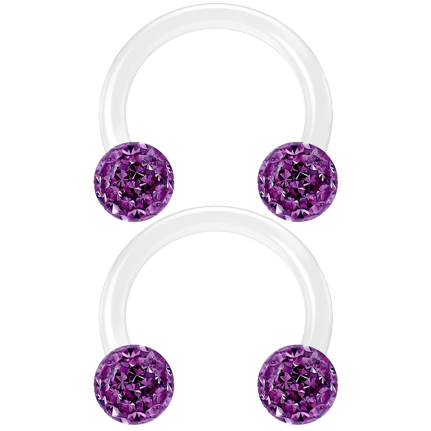 Bling Piercing 2pc 16g 1.2mm Circular Barbell Horseshoe Bar Earrings Amethyst CZ Lip Cartilage Bar Piercing Jewellery 8mm