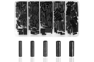 JOGFFDE 400pcs Fishing Wire Single Barrel Crimp Sleeves Kit Brass Copper Crimping Loop Sleeve Matte Black Fishing Line Tube Connectors Fishing Wire Leader Rigging Tackle Kit