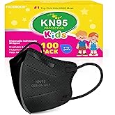 KN95 Face Mask Disposable Kids – KN95 Masks Individually Wrapped 100 Pack for Kid Age 4-12, Adjustable Ear Loops, Breathable Dust Protection, GB2626-2019 Standard, Filter Efficiency≥95%, Black