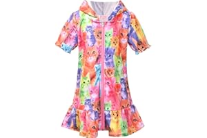 QPANCY Girls Hooded Zip Terry Coverups Swim Beach Cover-Up Cotton Summer Short Sleeve