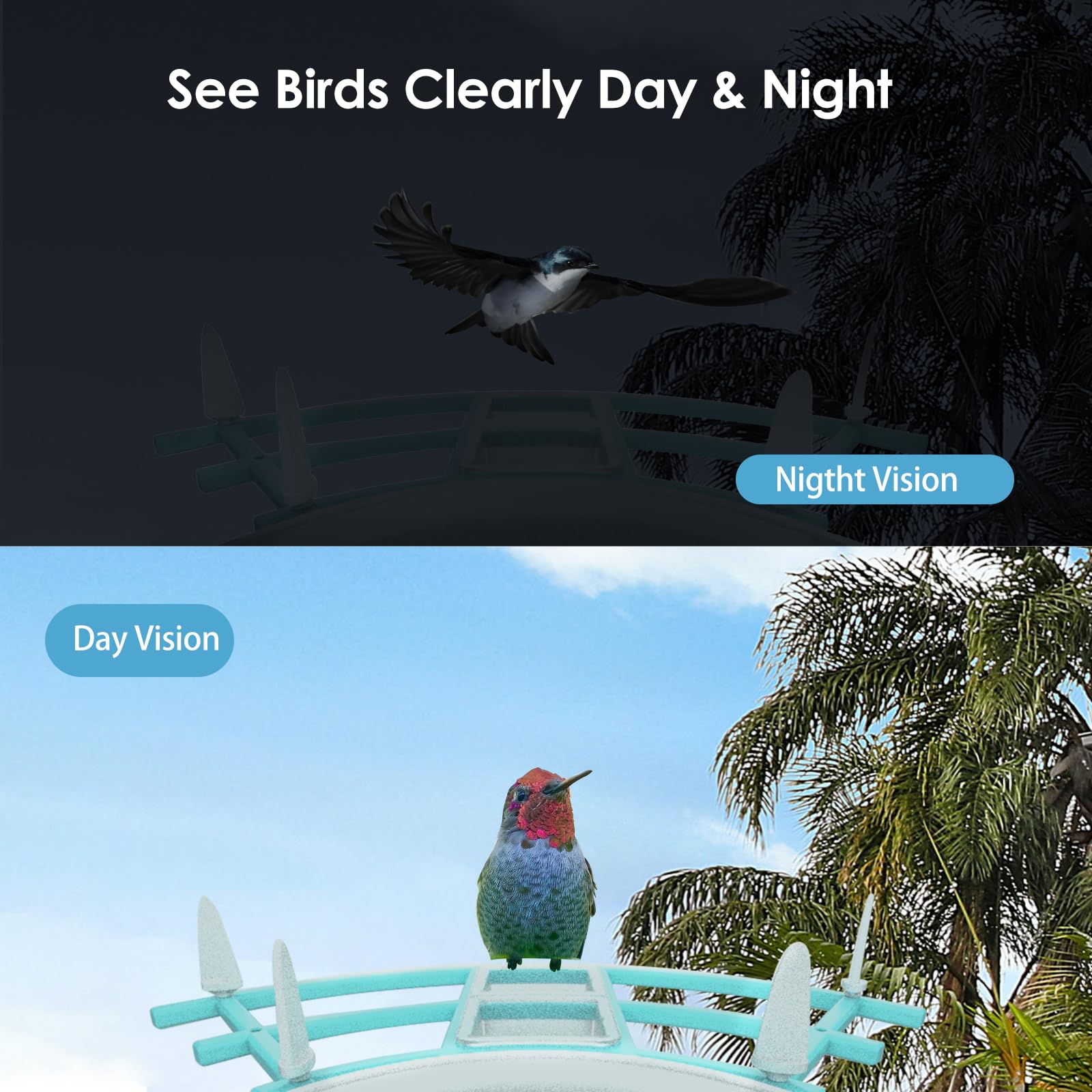 Gyozol Smart Bird Feeder with Camera,AI Identify Birds Breed,Solar Powered WiFi FHD 2K Live View Camera,Auto Capture Video,Backyard Garden Bird Watching,Motion Detection,Cloud and SD Card Storage,Blue