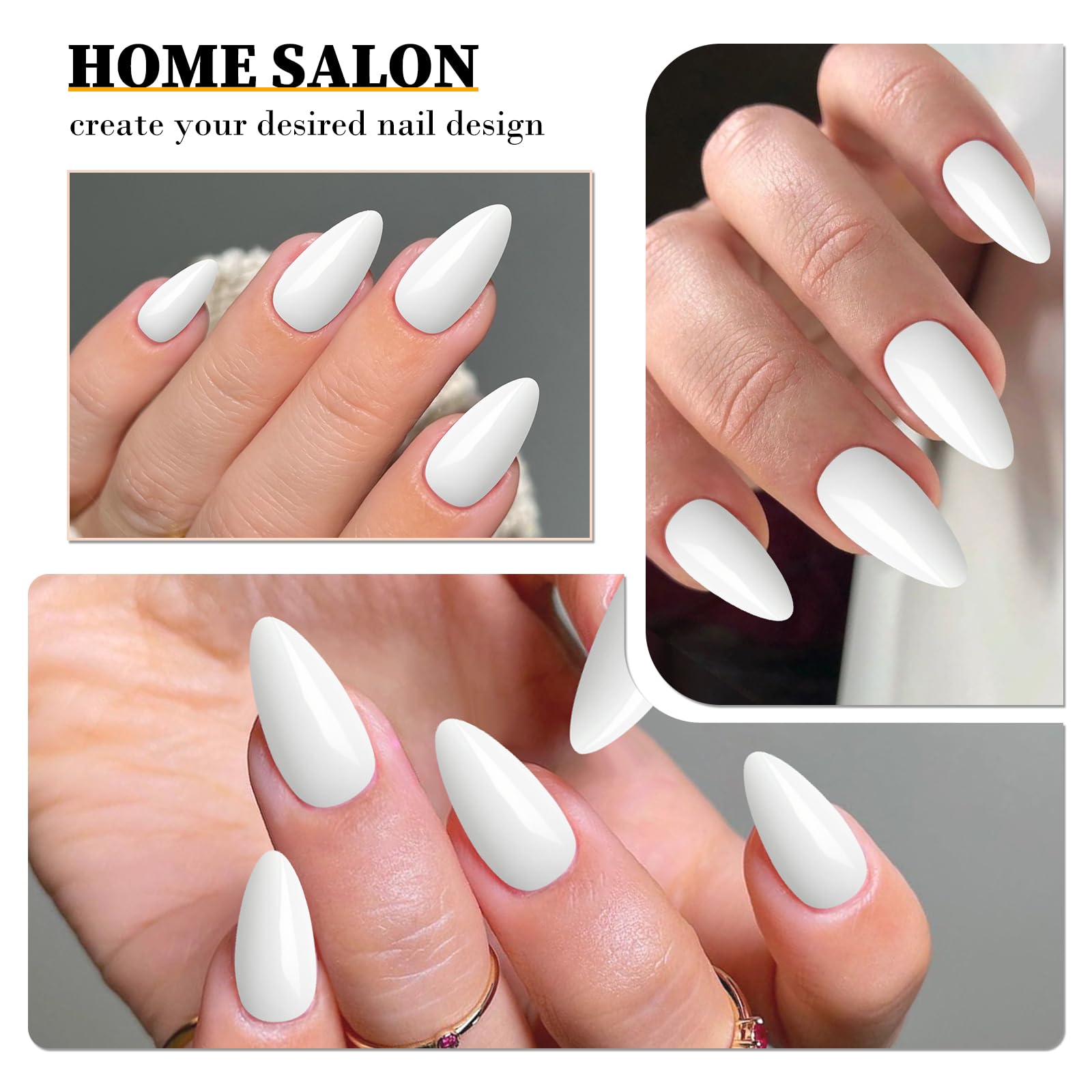 LoveOurHome 240pc Short Almond White Press on Nails Colored Fake Nail Tips Full Cover Artificial Fingernail French Stiletto Manicure with Adhesive Tabs for Women Girls Kids - Image 8