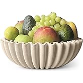 12" Extra Large Decorative Bowl – Decorative Fruit Bowl for Kitchen Counter, Modern Handmade Bowls for Home Decor, Ruffle Decor, Stylish Key Bowl for Entryway Table, Beige Artificial Stone