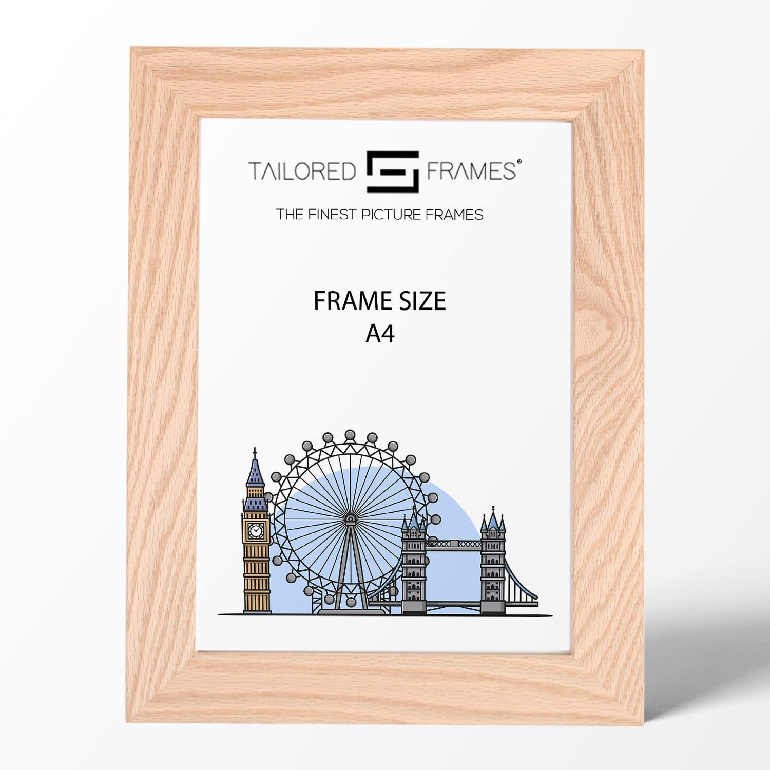 Tailored Frames Natural Oak Wood A4 Single Picture Frames | Table Top & Wall Hanging Type | Photo Frame Without Mount