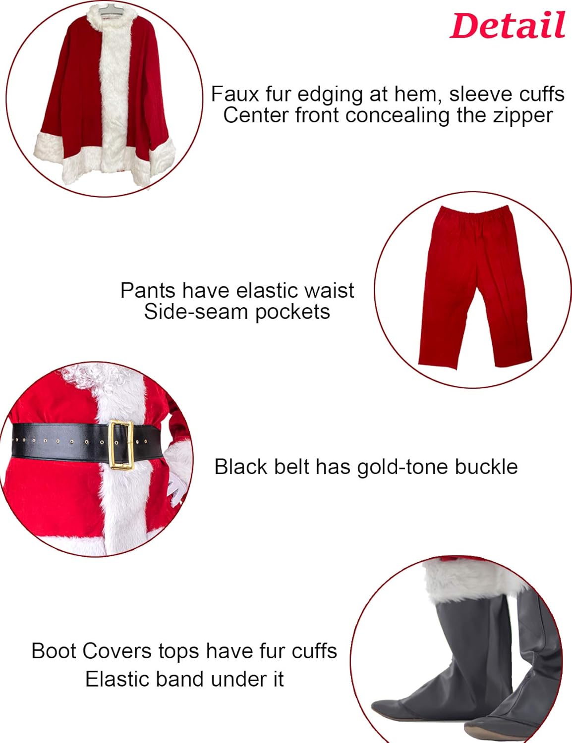 Togake Santa Suit Adults Men 11pcs Set Red Deluxe Classic Velvet Santa Claus Costume for Christmas Party Cosplay: Clothing