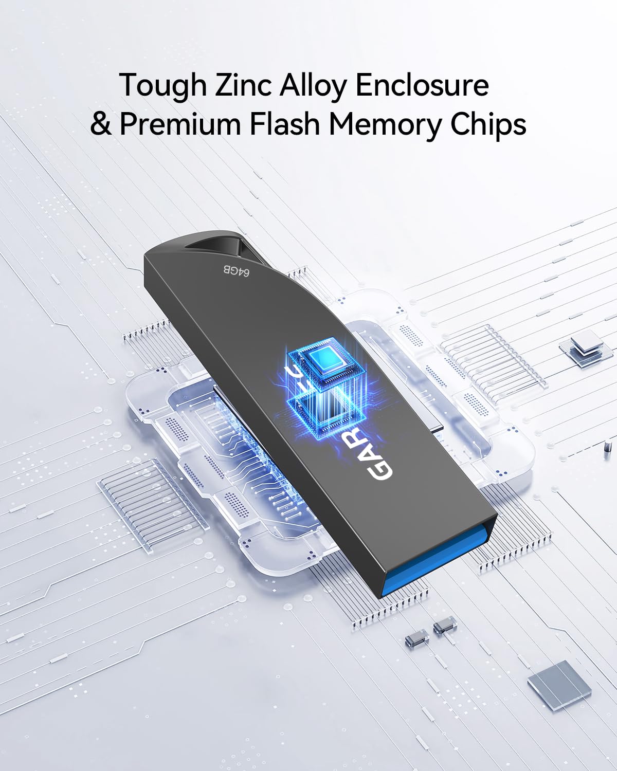 GARMESE 64GB USB 3.0 Flash Drive, Waterproof Metal USB Memory Stick, Slim Thumb Drive Portable Pen Drive with Keychain Hole Stylish Jump Drive for PC Computer Car - Gray