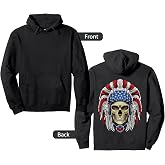 Native American Headdress American Skull Flag July 4 Powwow Pullover Hoodie