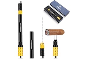 Demcigar Cigar Punch Tool, 4-in-1 Cigar Draw Enhancer Cutter Set with Twin Nubber, Stainless Steel Cigar Accessories in Gift Box(Black Gold)