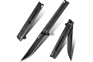 FORESAIL Flipper Pocket Folding Knife,DC53 Steel Blade and G10 Handle. With pocket clip and glass breaker,men's pocket knife hiking trip EDC tool Knife (Black PVD Blade-D)