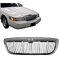 Titanium Plus Autoparts 1998-2002 Compatible With MERCURY Grand Marquis Front Grille Grill Chrome Black FO1200353 F8MZ8200AA