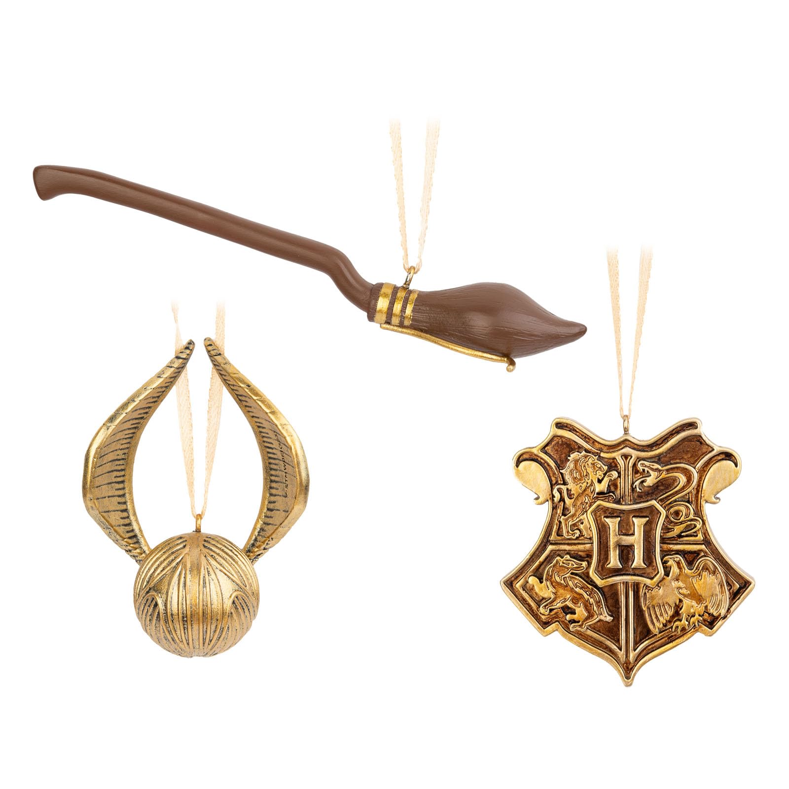 Grupo Erik Christmas Ornaments - Harry Potter Gifts | Christmas Tree Decorations Set Of 3 - Golden Snitch, Nimbus 2000, Hogwarts Crest - Harry Potter Merchandise, Xmas Decorations For Tree